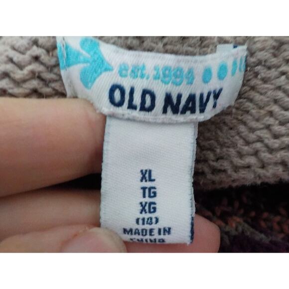 Vintage Old Navy Brown Knit Sweater Red Heart Purple Aztec Intarsia Teen size XL - Picture 6 of 8